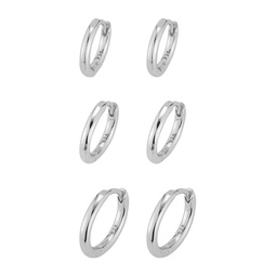 6-Piece Rhodium-Plated Sterling Silver Huggie Hoop Earrings Set