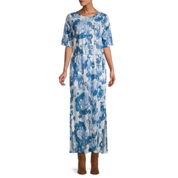 Palo Watercolor-Print Linen Maxi Dress