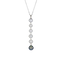 14K White Gold, 8-11MM White Cultured & Black Tahitian Pearl Linear Y-Necklace
