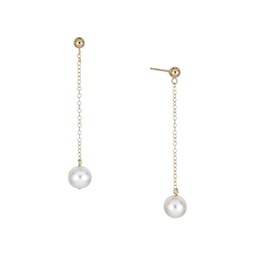 14K Yellow Gold & 8MM Round Cultured Pearl Dangle Earrings