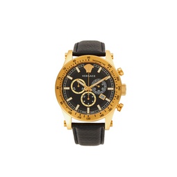 44MM Goldtone Stainless Steel & Leather Strap Chronograph Watch