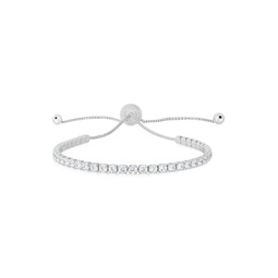 Rhodium Plated Sterling Silver & Cubic Zirconia Bolo Tennis Bracelet