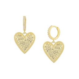 14K Yellow Goldplated Sterling Silver & Cubic Zirconia Heart Drop Huggie Earrings