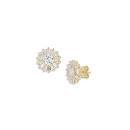 14K Yellow Goldplated Sterling Silver & Cubic Zirconia Flower Stud Earrings