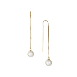 14K Yellow Gold & 8.5MM White Offround Cultured Pearl Threader Chain Earrings