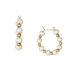 14K Yellow Gold & 4.5-5MM Cultured Oval Freshwater Pearl Hoop Earrings