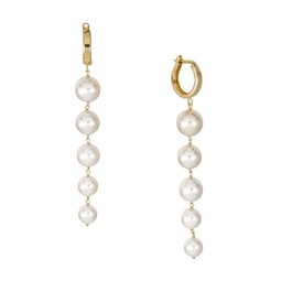 14K Yellow Gold & 5.5-8.5MM Offround Cultured Pearl Huggies Earrings