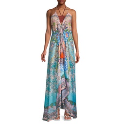 Floral Tassel-Tie Maxi Cover-Up Dress