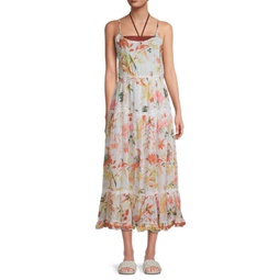 Tropical Tiered Midi Cover-Up Dress