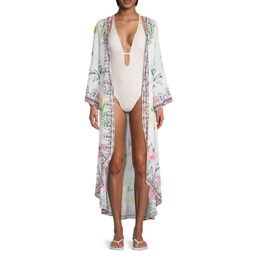 Floral-Print Open-Front Cover-Up