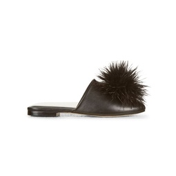 Womens Ray Feather-Trimmed Leather Mules