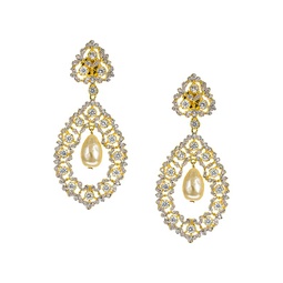 Look Of Real 14K Yellow Goldplated, 15MM Baroque Glass Pearl & Cubic Zirconia Drop Earrings