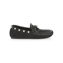 Faomee Shearling-Lined Studded Suede Moccasins