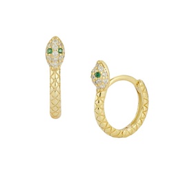 14K Goldplated Sterling Silver & Cubic Zirconia Snake Huggie Earrings