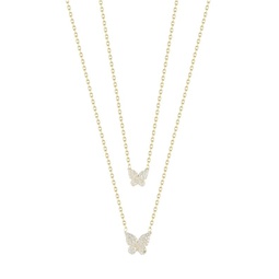 14K Goldplated Sterling Silver & Cubic Zirconia Double Strand Butterfly Necklace