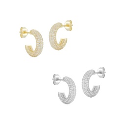 Set of 2 Sterling Silver & Cubic Zirconia Half Hoop Earrings