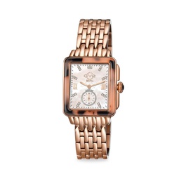 Bari Tortoise 34MM Rose Goldtone Stainless Steel, Mother-Of-Pearl & Diamond Bracelet Watch