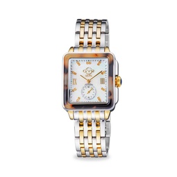 Bari Tortoise 30MM Two Tone Stainless Steel, Mother-Of-Pearl & Diamond Bracelet Watch