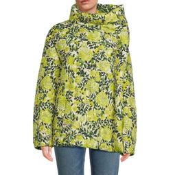 Asymmetric Floral Puffer Coat