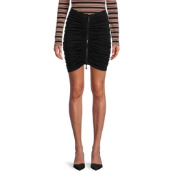 Ruched Zip Front Mini Skirt