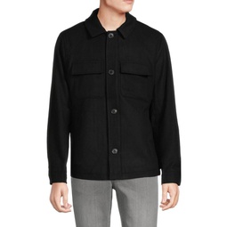 Solid Wool Blend Regular Fit Shirt Jacket