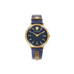 38MM IP Goldtone Stainless Steel & Leather Strap Watch