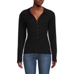 Ribbed Knit Collared Top