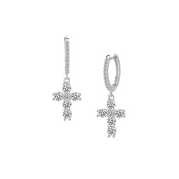 Sterling Silver & Crystal Cross Huggies Earrings