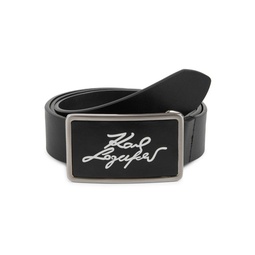 1.25 Signature Logo Plaque Leather Belt