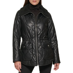 Quilted Faux Fur Trim Anorak Jacket