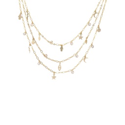 18K Goldplated & Cubic Zirconia Layered Charm Necklace