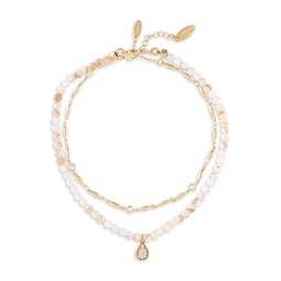 18K Goldplated, Cubic Zirconia & Shell Multi-Strand Anklet
