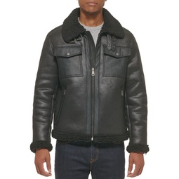 Faux Shearling & Faux Leather Aviator Jacket