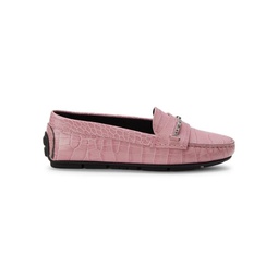 Croc Print Leather Driving Loafers