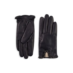 Chain Trim Leather Driving Gloves