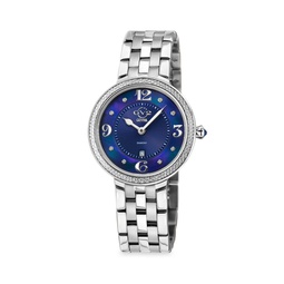 Verona 37MM Silvertone Stainless Steel, Mother-Of-Pearl & 0.05 TCW Diamond Bracelet Watch