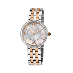Verona 37MM Two Tone Stainless Steel, Mother Of Pearl & 0.05 TCW Diamond Bracelet Watch