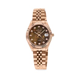 Turin 34MM Rose Goldtone, Mother Of Pearl & 1.60 TCW Diamond Bracelet Watch