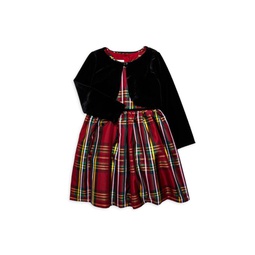 Little Girl's & Girls 2-Piece Plaid Dress & Velvet Shrug Set