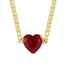 14K Goldplated Sterling Silver Heart Cubic Zirconia Curb Necklace