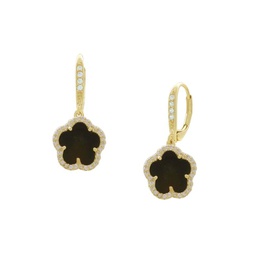 Flower 14K Goldplated & Cubic Zirconia Drop Earrings