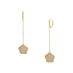 Flower 14K Goldplated & Cubic Zirconia Drop Earrings