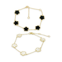 Flower 2-Piece 14K Goldplated, Mother Of Pearl & Oynx Bracelet Set