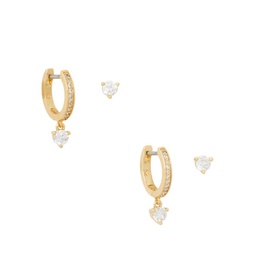 Set of 2 Goldtone & Cubic Zirconia Stud Huggie Hoop Earrings
