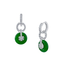 Look of Real Jade & Cubic Zirconia Huggie Drop Earrings