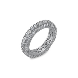 Look Of Real Rhodium Plated & Cubic Zirconia Pave Domed Band Ring
