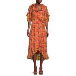 Lydia Print Midi Wrap Dress