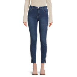 High Rise Embellished Skinny Ankle Jeans