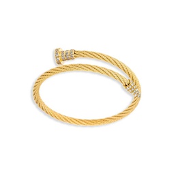 Premium Alain Goldtone Titanium & Cubic Zirconia Spike Nail Wire Cuff Bracelet