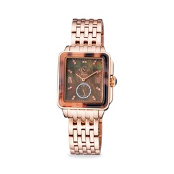 Bari Tortoise 30MM IP Stainless Steel, Mother of Pearl & Diamond Bracelet Watch
